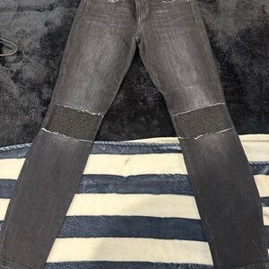 Current/Elliott Black Skinny Jeans with Distressed Knees and Studs